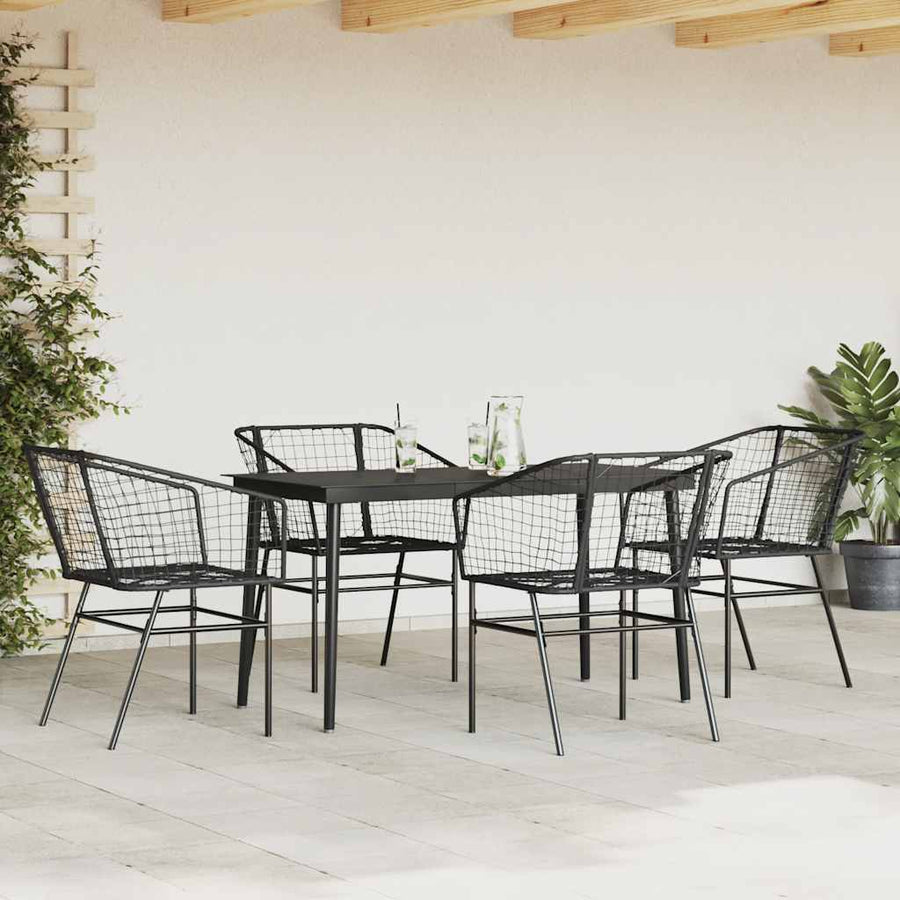 5-delige Tuinset poly rattan glas zwart