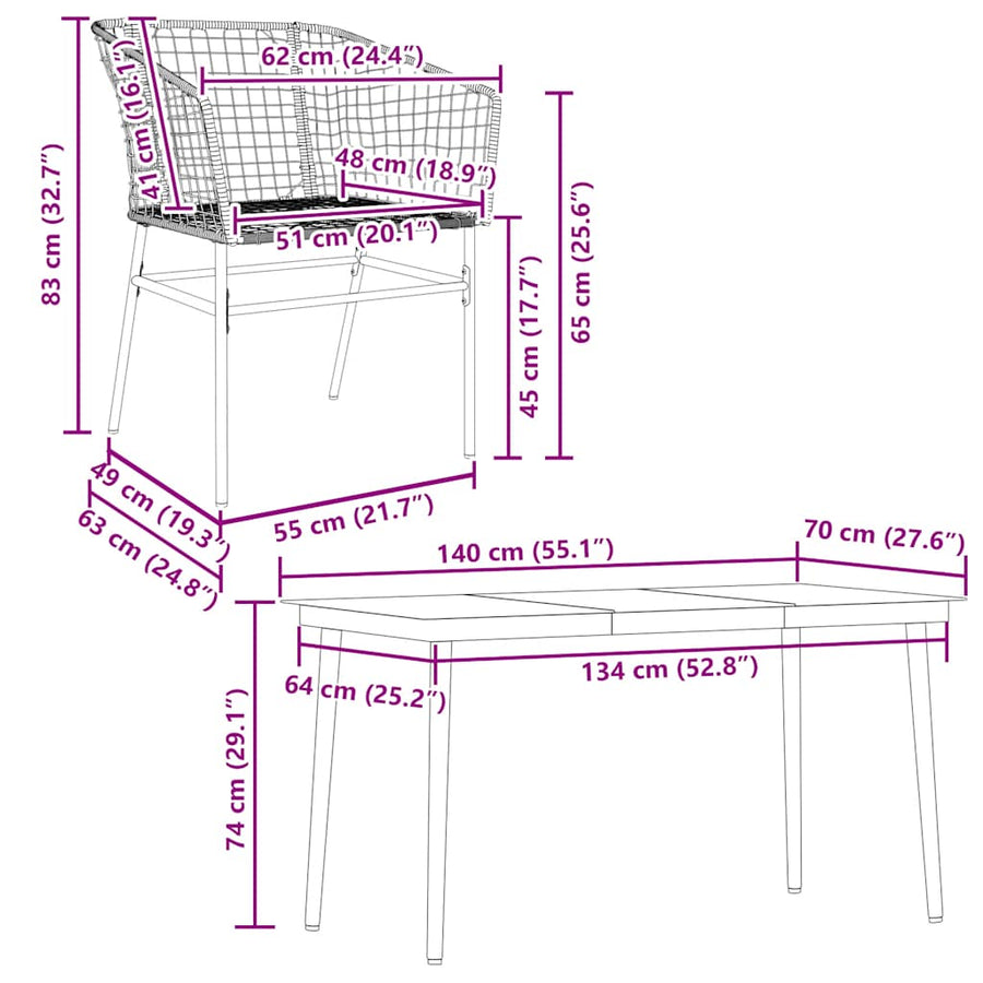 5-delige Tuinset poly rattan glas zwart