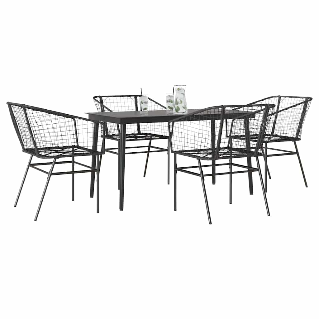 5-delige Tuinset poly rattan glas zwart