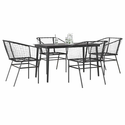 5-delige Tuinset poly rattan glas zwart