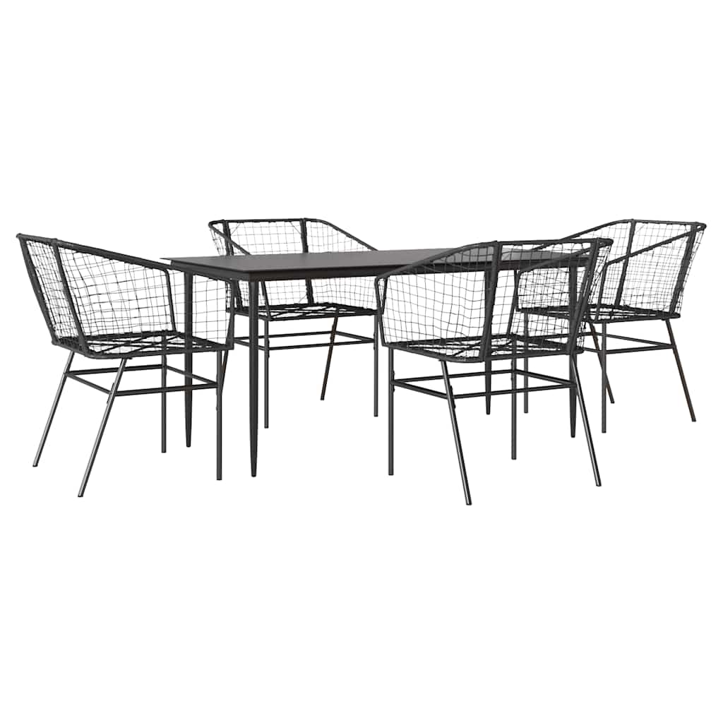5-delige Tuinset poly rattan glas zwart