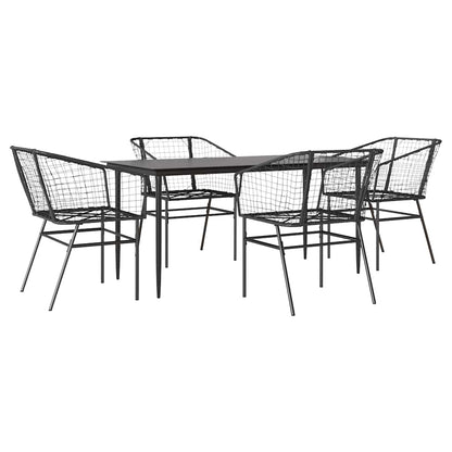 5-delige Tuinset poly rattan glas zwart
