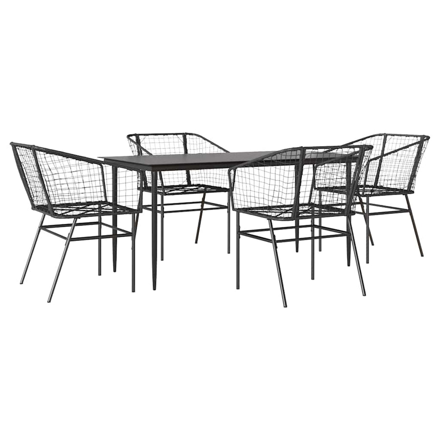5-delige Tuinset poly rattan glas zwart