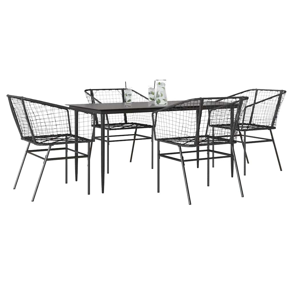 5-delige Tuinset poly rattan glas zwart