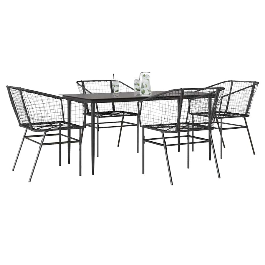 5-delige Tuinset poly rattan glas zwart