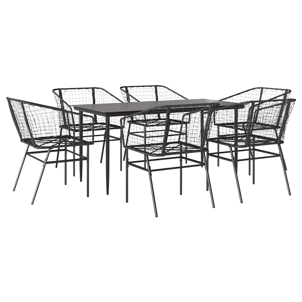 7-delige Tuinset poly rattan glas zwart
