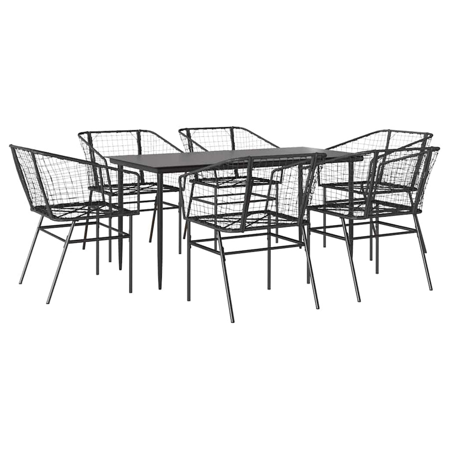 7-delige Tuinset poly rattan glas zwart