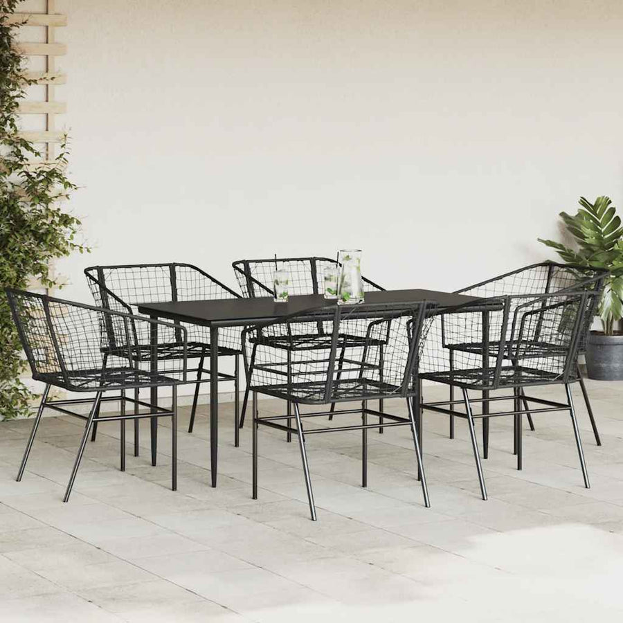 7-delige Tuinset poly rattan glas zwart