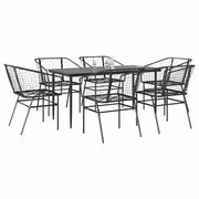 7-piece garden furniture set poly rattan glass black