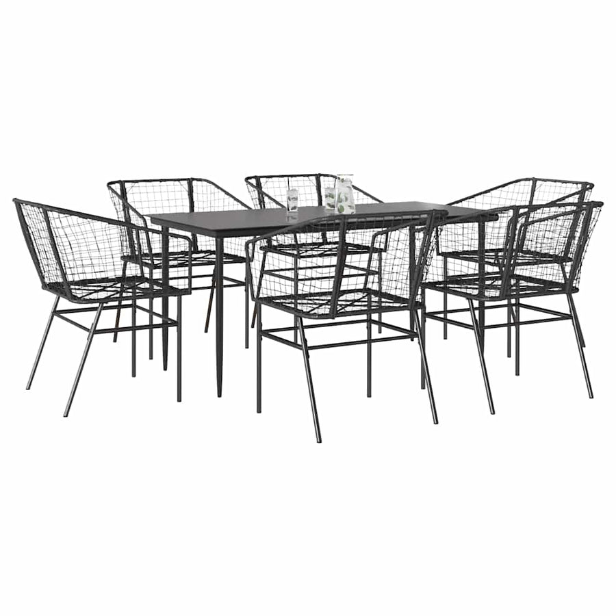 7-delige Tuinset poly rattan glas zwart