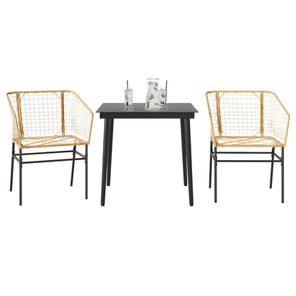 3-Delige Tuinset Poly Rattan Glas Bruin 2 80 x 80 x 74 cm Nee