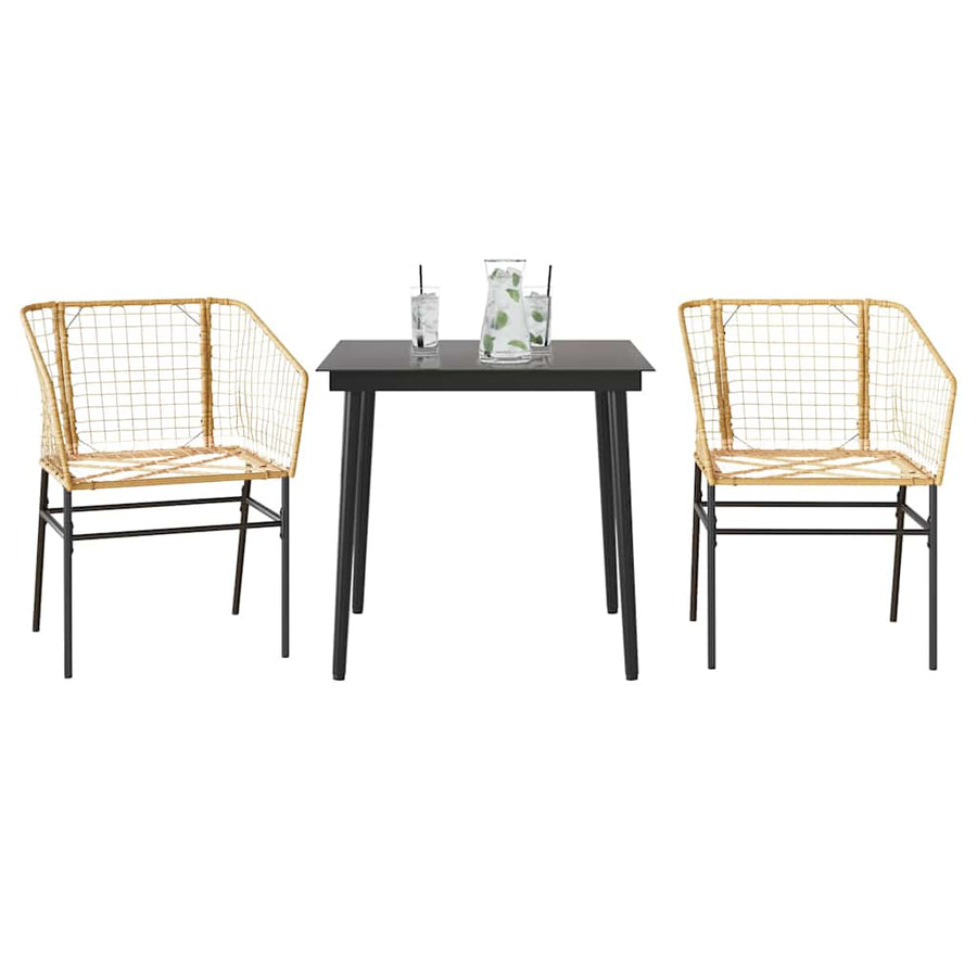 3-Delige Tuinset Poly Rattan Glas Bruin 2 80 x 80 x 74 cm Nee