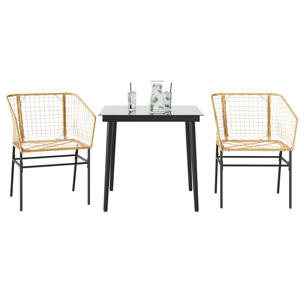 3-Delige Tuinset Poly Rattan Glas Bruin 2 80 x 80 x 74 cm Nee