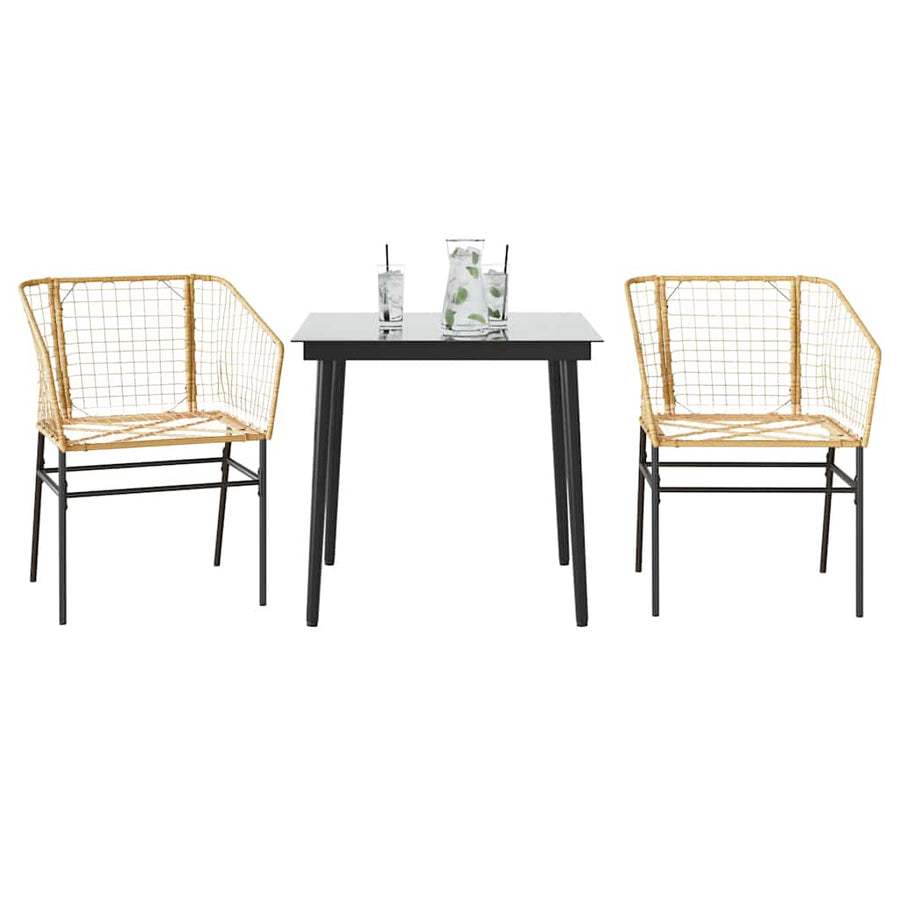 3-Delige Tuinset Poly Rattan Glas Bruin 2 80 x 80 x 74 cm Nee