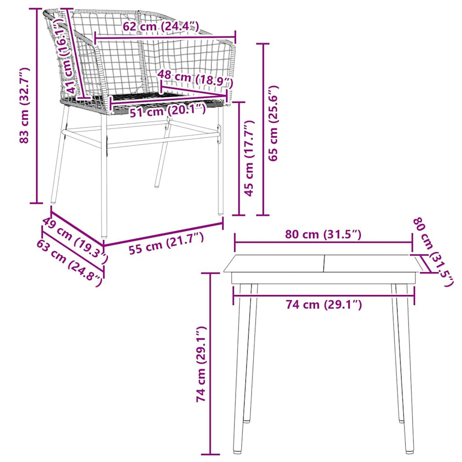 5-Delige Tuinset Poly Rattan Glas Bruin 4 80 x 80 x 74 cm Nee