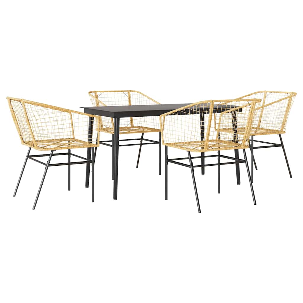 5-delige Tuinset poly rattan glas bruin