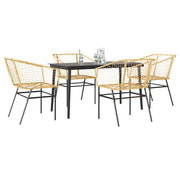 Tuinset poly rattan 5-delig bruin glas