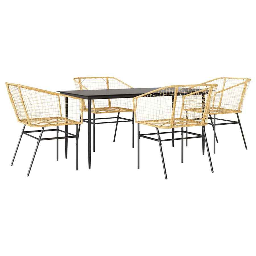 5-delige Tuinset poly rattan glas bruin