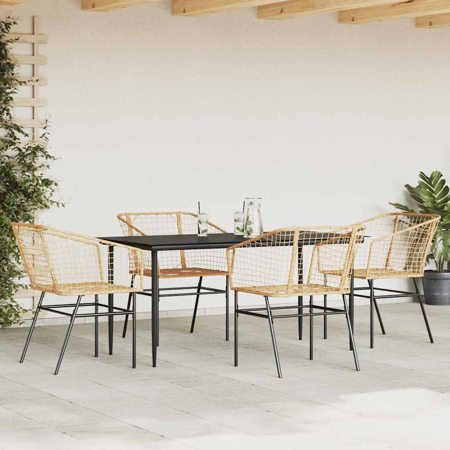 5-delige Tuinset poly rattan glas bruin