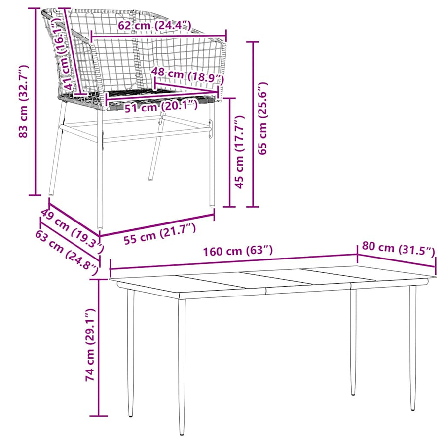 5-delige Tuinset poly rattan glas bruin