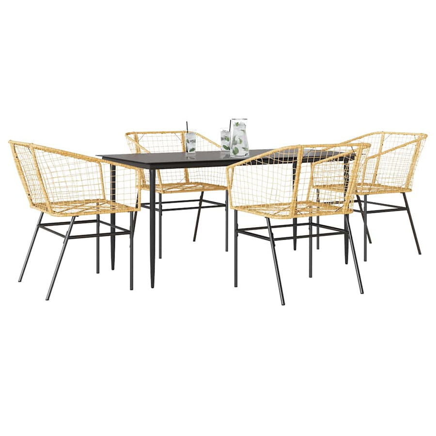 5-delige Tuinset poly rattan glas bruin