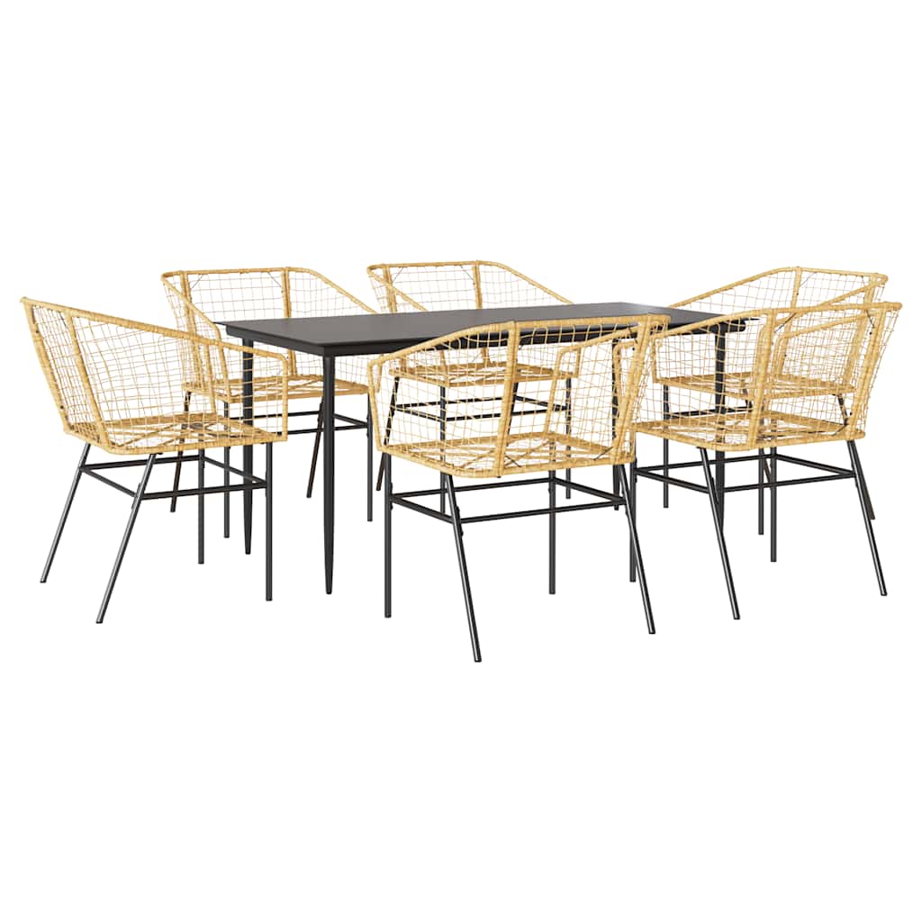 7-delige Tuinset poly rattan glas bruin