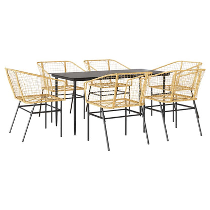 7-delige Tuinset poly rattan glas bruin