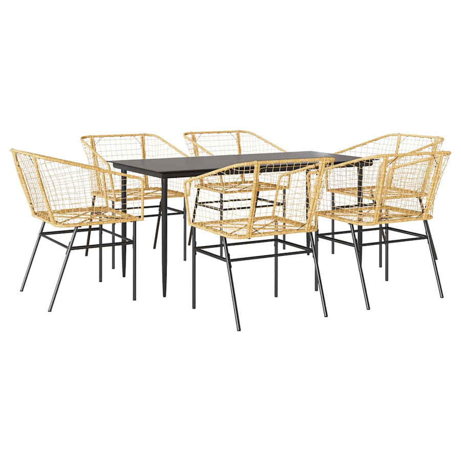 7-delige Tuinset poly rattan glas bruin