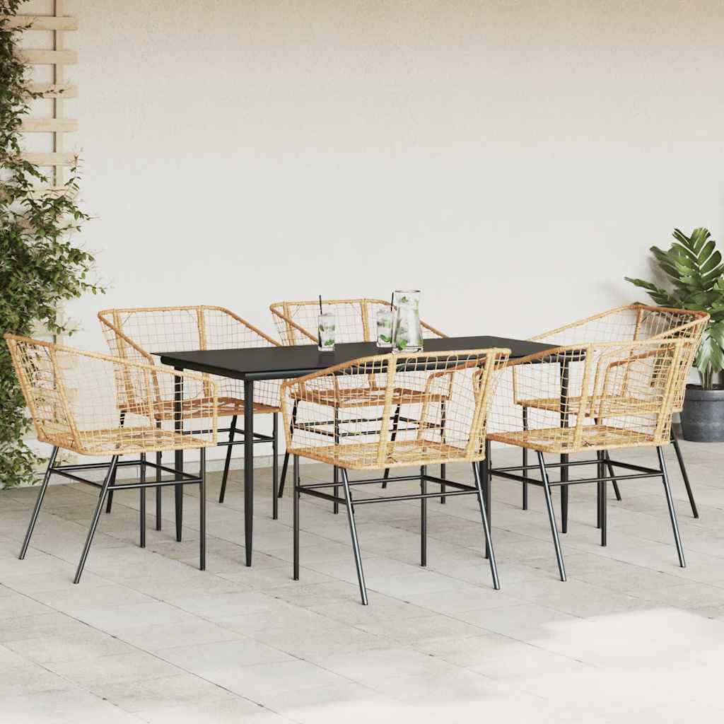7-delige Tuinset poly rattan glas bruin