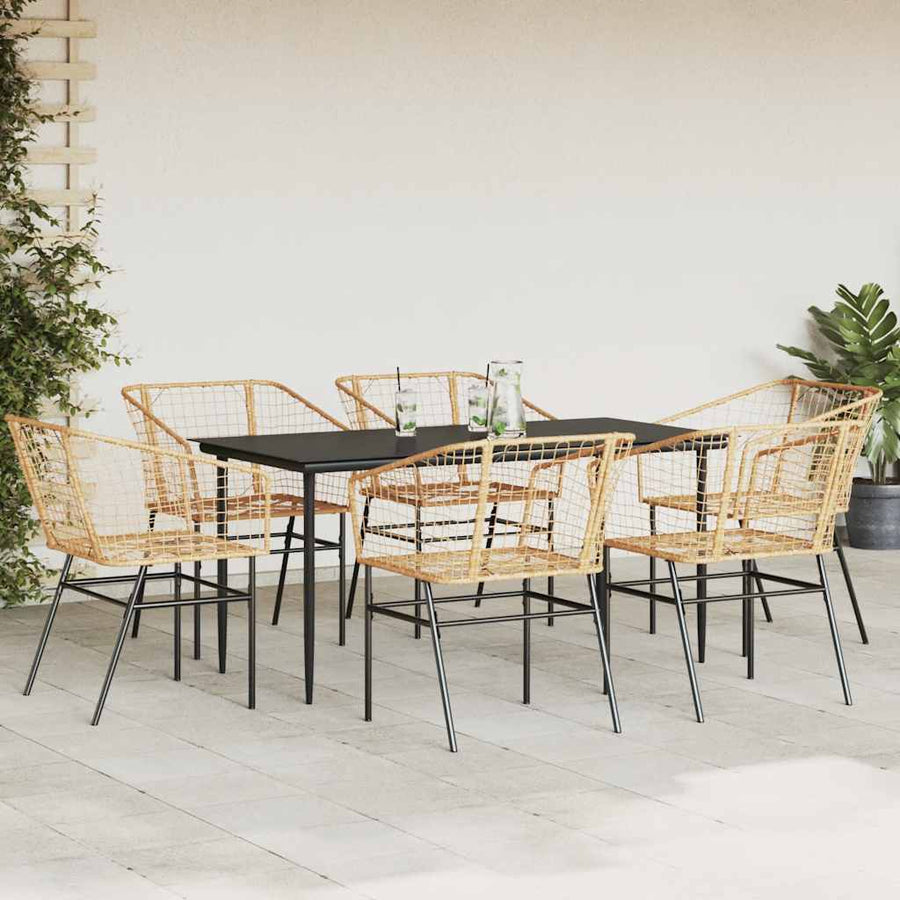 7-delige Tuinset poly rattan glas bruin