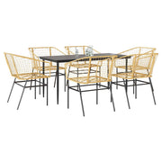 7-piece Garden Dining Set poly rattan glass brown