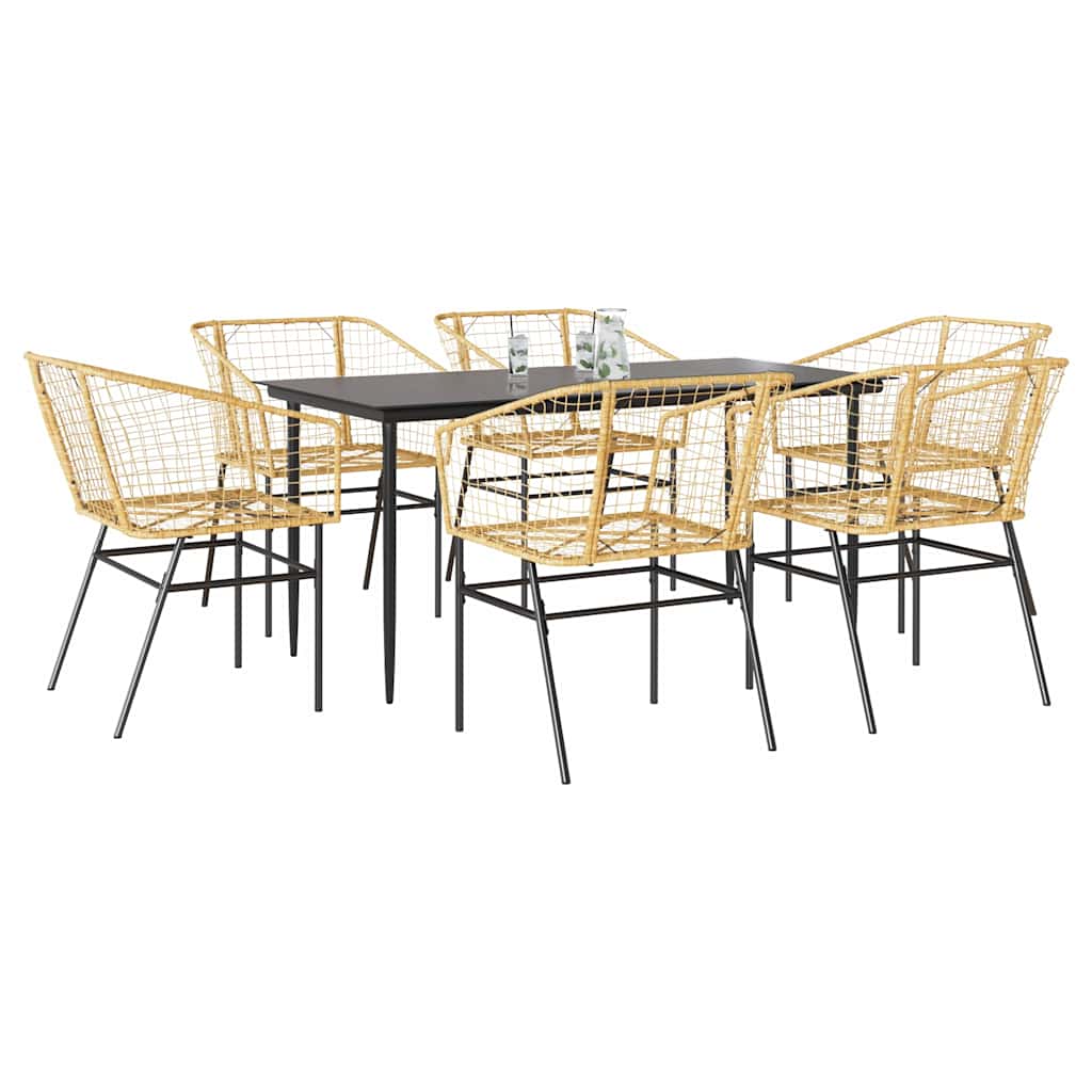 7-delige Tuinset poly rattan glas bruin