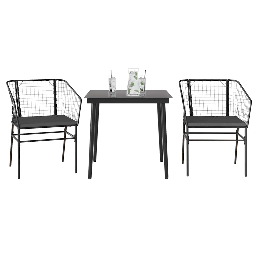 3-Delige Tuinset Met Kussens Poly Rattan Glas Zwart 2 80 x 80 x 74 cm Ja