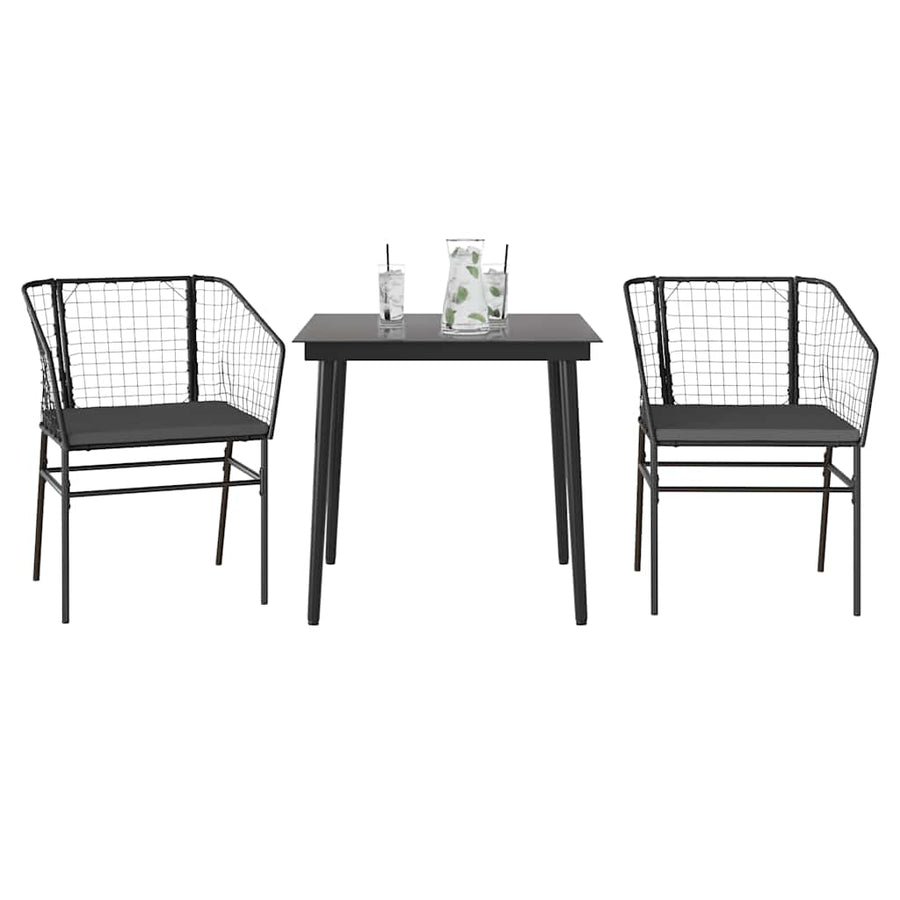 3-Delige Tuinset Met Kussens Poly Rattan Glas Zwart 2 80 x 80 x 74 cm Ja
