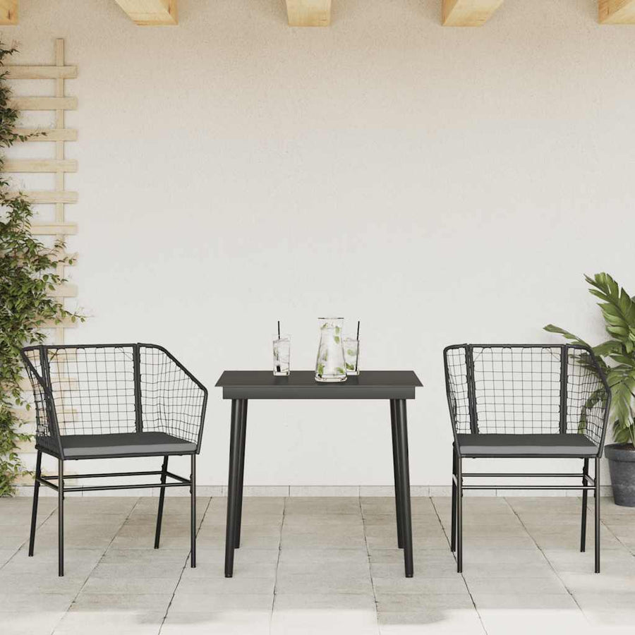 3-Delige Tuinset Met Kussens Poly Rattan Glas Zwart 2 80 x 80 x 74 cm Ja