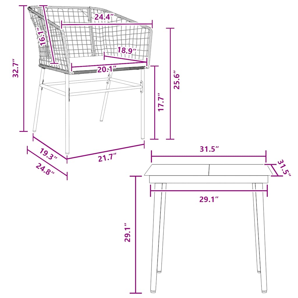 3-Delige Tuinset Met Kussens Poly Rattan Glas Zwart 2 80 x 80 x 74 cm Ja