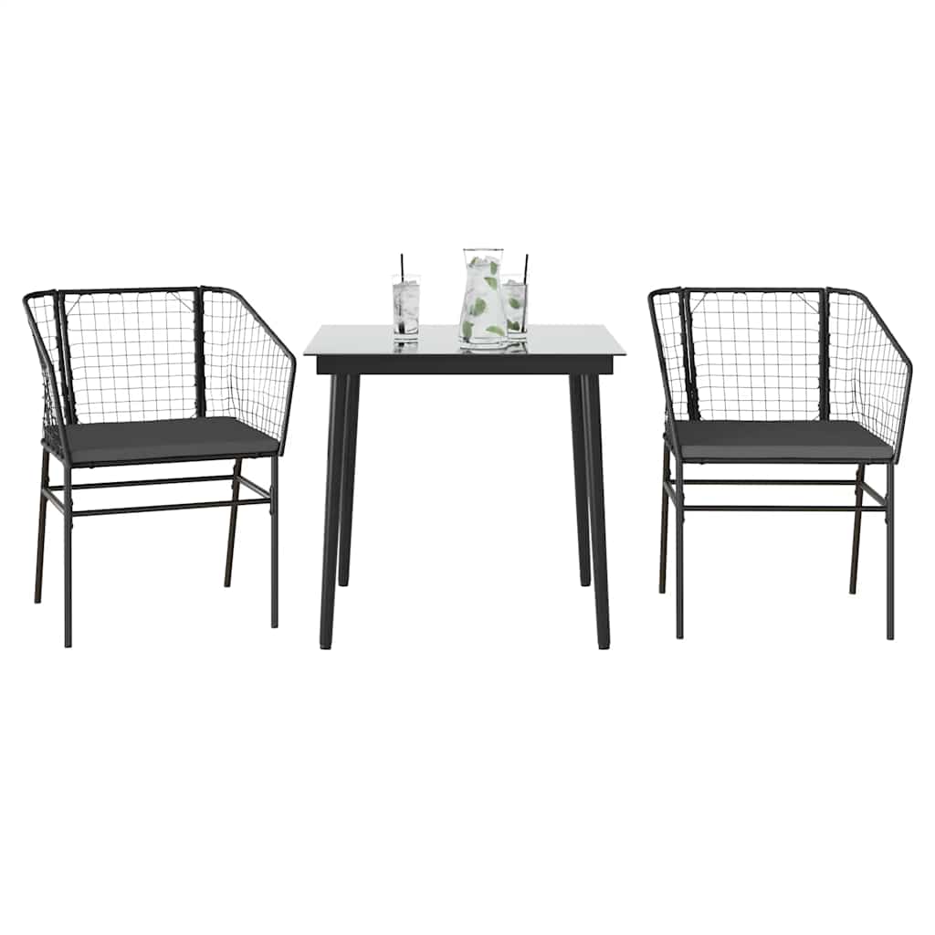 3-Delige Tuinset Met Kussens Poly Rattan Glas Zwart 2 80 x 80 x 74 cm Ja