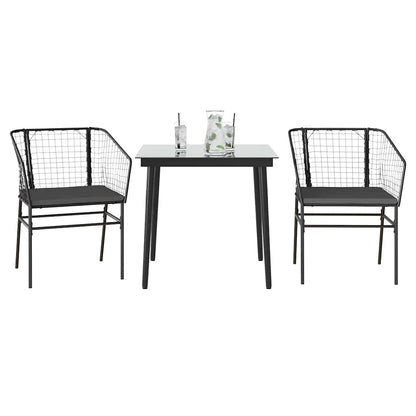 3-Delige Tuinset Met Kussens Poly Rattan Glas Zwart 2 80 x 80 x 74 cm Ja
