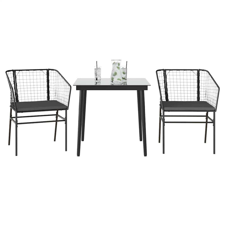 3-Delige Tuinset Met Kussens Poly Rattan Glas Zwart 2 80 x 80 x 74 cm Ja
