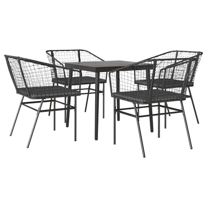 5-Delige Tuinset Met Kussens Poly Rattan Glas Zwart 4 80 x 80 x 74 cm Ja