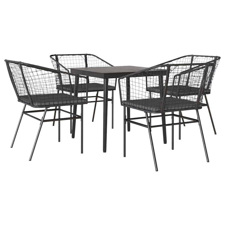 5-Delige Tuinset Met Kussens Poly Rattan Glas Zwart 4 80 x 80 x 74 cm Ja