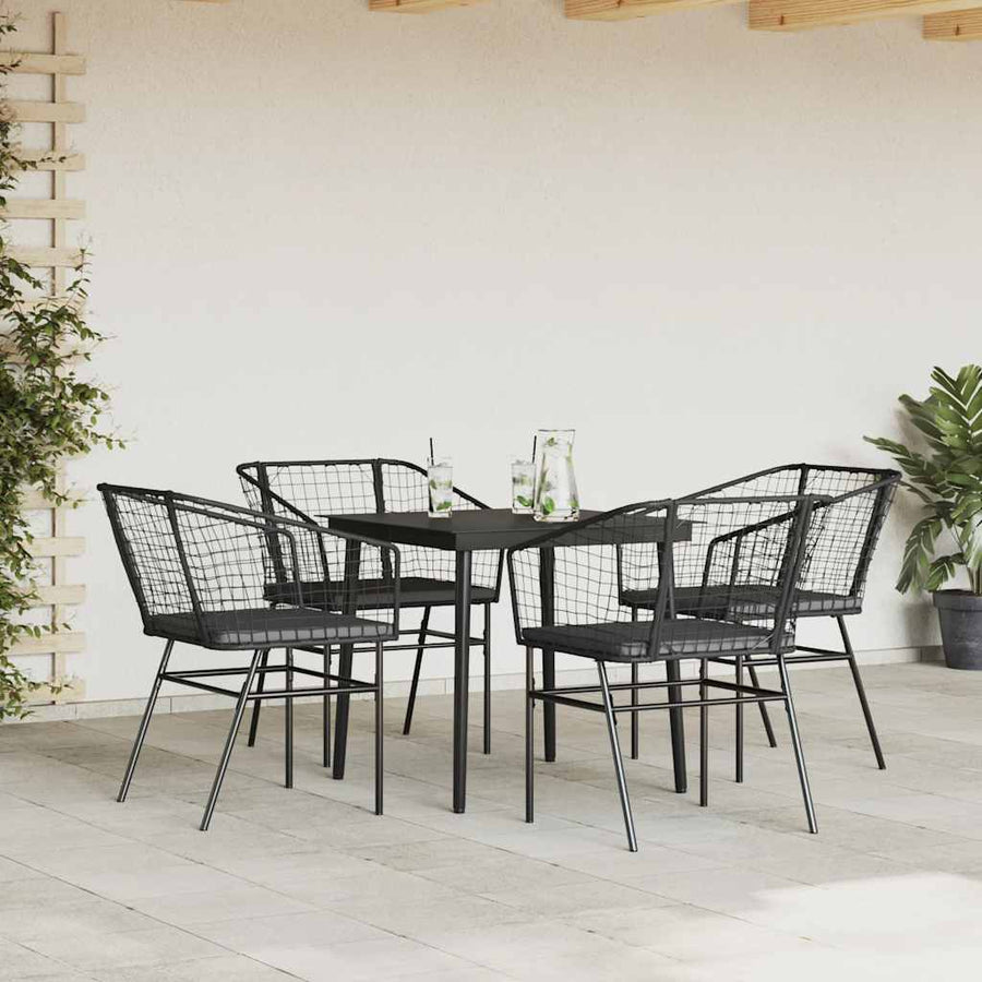 5-Delige Tuinset Met Kussens Poly Rattan Glas Zwart 4 80 x 80 x 74 cm Ja