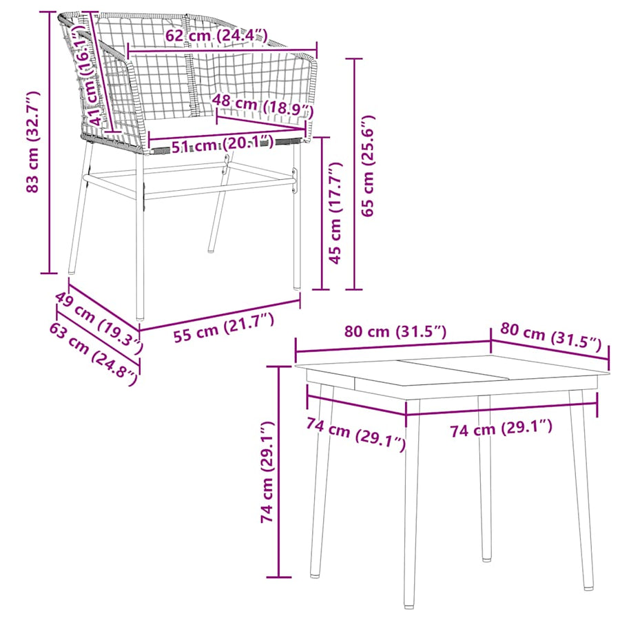 5-Delige Tuinset Met Kussens Poly Rattan Glas Zwart 4 80 x 80 x 74 cm Ja