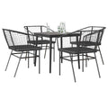 5-delige Tuinset met kussens poly rattan glas zwart