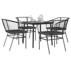 Tuinset 5-delig poly rattan zwart met kussens