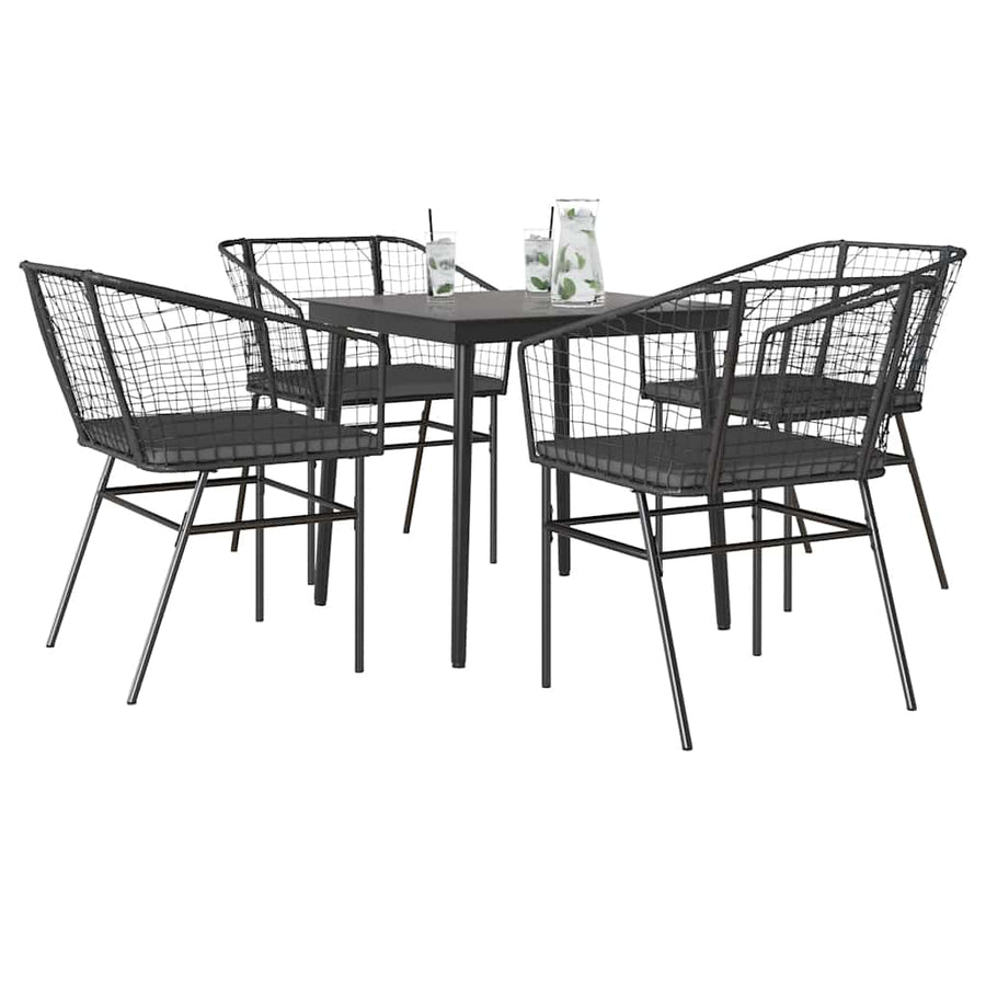 5-Delige Tuinset Met Kussens Poly Rattan Glas Zwart 4 80 x 80 x 74 cm Ja