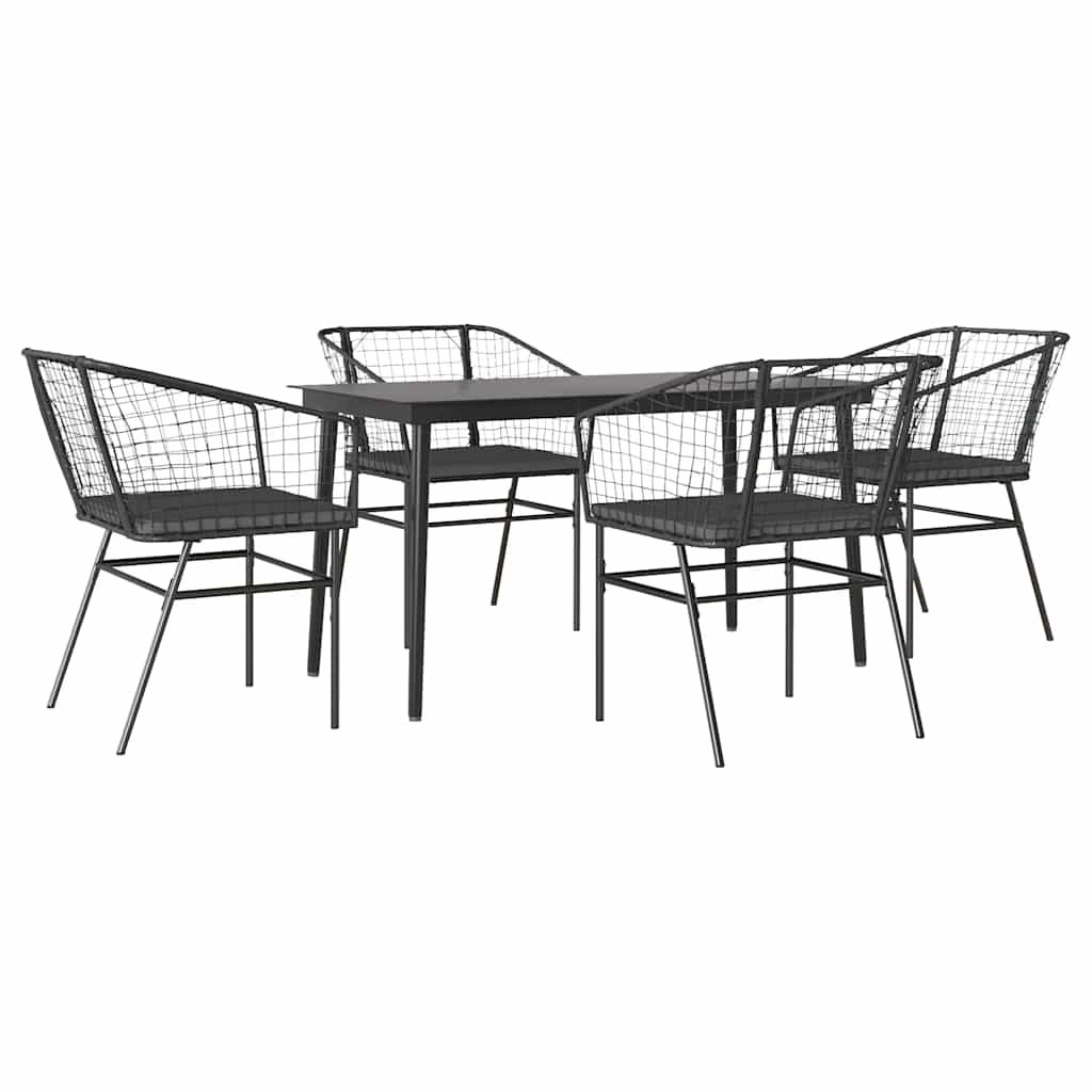 5-Delige Tuinset Met Kussens Poly Rattan Glas Zwart 4 140 x 70 x 74 cm Ja