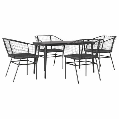 5-Delige Tuinset Met Kussens Poly Rattan Glas Zwart 4 140 x 70 x 74 cm Ja