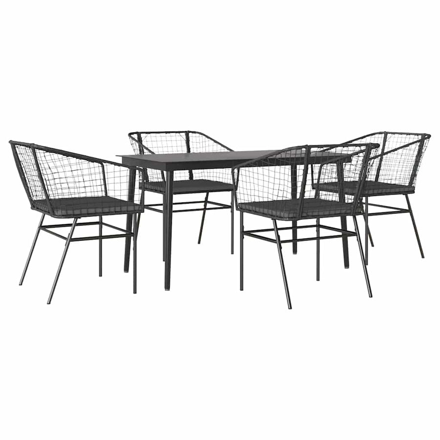 5-Delige Tuinset Met Kussens Poly Rattan Glas Zwart 4 140 x 70 x 74 cm Ja
