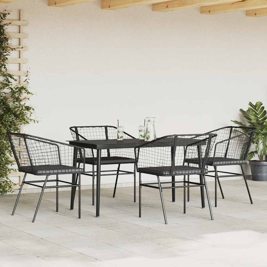 5-Delige Tuinset Met Kussens Poly Rattan Glas Zwart 4 140 x 70 x 74 cm Ja